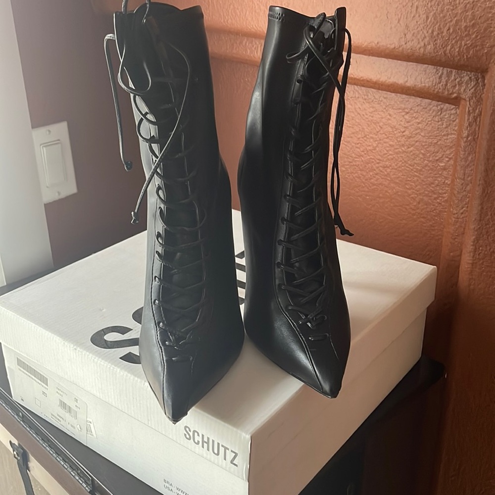 Black Lace up Ankle Booties